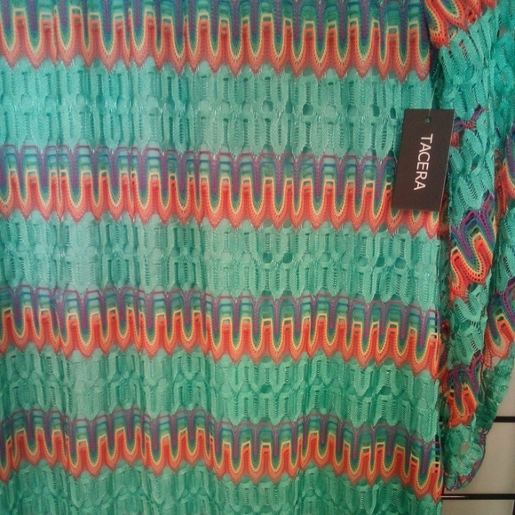 NEW Tacera dress Multicolored stretch lace lined crochet sleeve sz S NWT - Picture 3 of 5